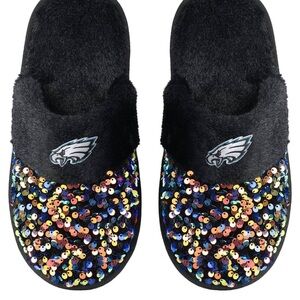 Sequin Embellished Black Slippers